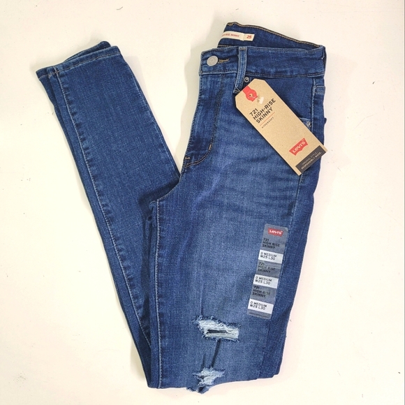 NEW! Women's Levi 721 High Rise Skinny Distressed Jeans - Picture 1 of 10